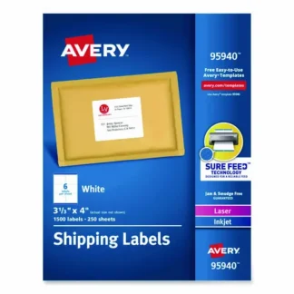 Avery® White Shipping Labels-Bulk Packs, Inkjet/Laser Printers, 3.33 x 4, White, 6/Sheet, 250 Sheets/Box