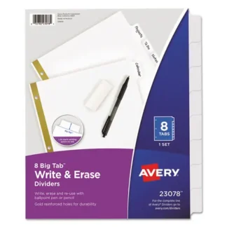 Avery® Write and Erase Big Tab Paper Dividers, 8-Tab, 11 x 8.5, White Tabs