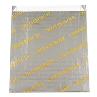 Bagcraft Foil/Paper/Honeycomb Insulated Bag with Cheeseburger Label, Gray/Yellow, 6" x 0.75" x 6.5", 1,000/Carton (Non-Stock Item - Extended Delivery Time)