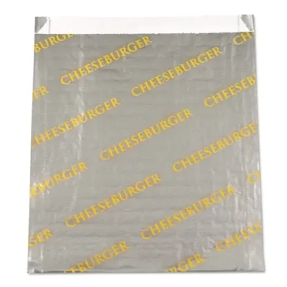 Bagcraft Foil/Paper/Honeycomb Insulated Bag with Cheeseburger Label, Gray/Yellow, 6" x 0.75" x 6.5", 1,000/Carton (Non-Stock Item - Extended Delivery Time)
