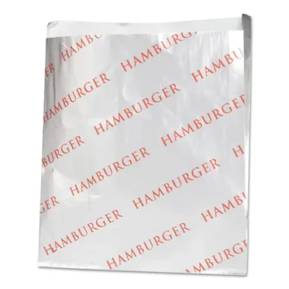 Bagcraft Foil Single-Serve Bags, Hamburger Labeling, 6" x 0.75" x 6.5", Silver/Red, 1,000/Carton