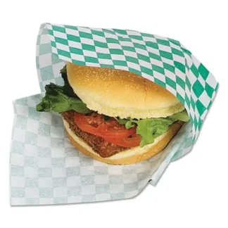 Bagcraft Grease-Resistant Paper Wraps and Liners, 12 x 12, Green Check, 1,000/Box, 5 Boxes/Carton