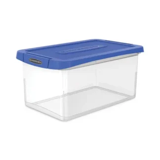 Bankers Box® Latch Lid Storage Bin, Clear/Blue, 22.38" x 14.19" x 10.63"