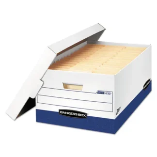 Bankers Box® PRESTO Heavy-Duty Storage Boxes, Legal, White/Blue, 12/Carton