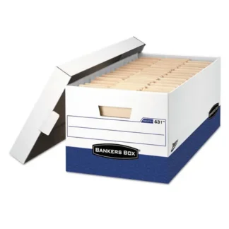 Bankers Box® PRESTO Heavy-Duty Storage Boxes, Letter Files, White/Blue, 12/Carton