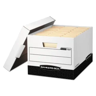 Bankers Box® R-KIVE Heavy-Duty Storage Boxes, Letter/Legal Files, White/Black, 12/Carton