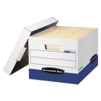 Bankers Box® R-KIVE Heavy-Duty Storage Boxes, Letter/Legal Files, White/Blue, 4/Carton