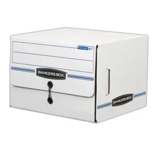 Bankers Box® SIDE-TAB Storage Boxes, Letter Files, White/Blue, 12/Carton