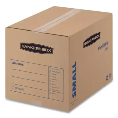 Bankers Box® SmoothMove Basic Moving Boxes, Regular Slotted Container (RSC), Small, Brown/Blue, 25/Bundle