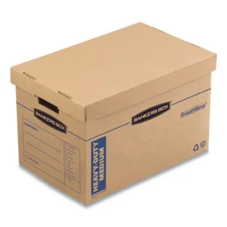 Bankers Box® SmoothMove Maximum Strength Moving Boxes, Half Slotted Container (HSC), Medium, 12.25" x 18.5" x 12", Brown/Blue, 8/Pack