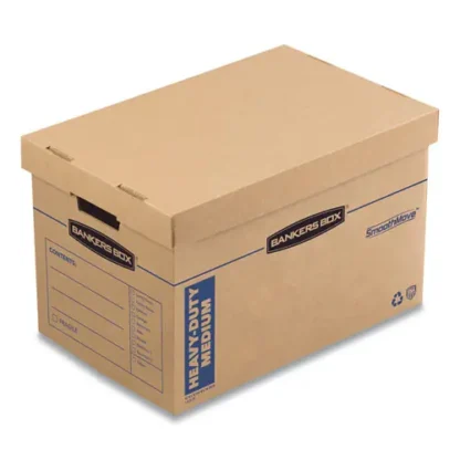 Bankers Box® SmoothMove Maximum Strength Moving Boxes, Half Slotted Container (HSC), Medium, 12.25" x 18.5" x 12", Brown/Blue, 8/Pack