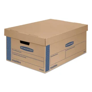 Bankers Box® SmoothMove Prime Moving/Storage Boxes, Lift-Off Lid, Large, Brown/Blue, 8/Carton