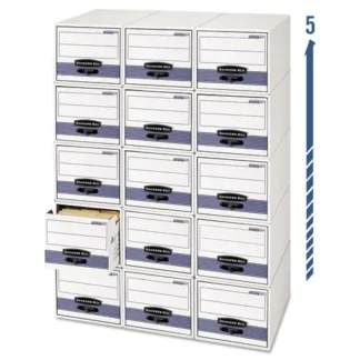 Bankers Box® STOR/DRAWER STEEL PLUS Extra Space-Savings Storage Drawers, White/Blue, 12/Carton
