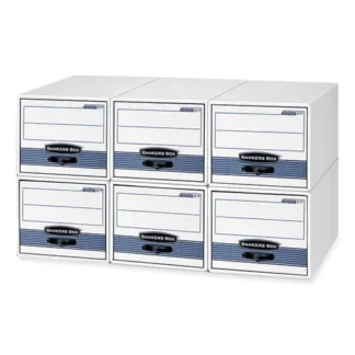 Bankers Box® STOR/DRAWER STEEL PLUS Extra Space-Savings Storage Drawers, Letter, White/Blue, 6/Carton
