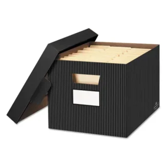 Bankers Box® STOR/FILE Decorative Medium-Duty Storage Box, Black/Gray Pinstripe, Letter/Legal, 4/CT