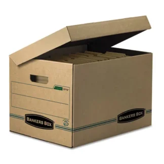 Bankers Box® SYSTEMATIC Basic-Duty Attached Lid Storage Boxes, Letter/Legal Files, Kraft/Green, 12/Carton