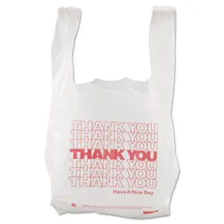 Barnes Paper Company Thank You High-Density Shopping Bags, Have a Nice Day Labeling, White/Red, 2,000/Carton