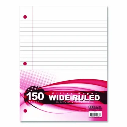 BAZIC® Products Filler Paper, 3-Hole Punched, Wide/Legal Rule, 150 Sheets per Pack