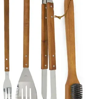 BBQ Stainless Steel Tongs, Wood Handle