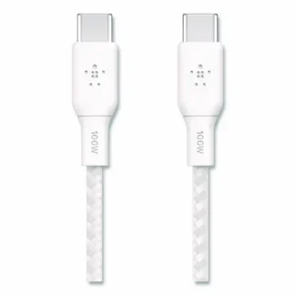 Belkin® BOOST CHARGE Braided USB-C to USB-C Cable, 100 W Power Delivery, 6.6 ft, White, 2/Pack