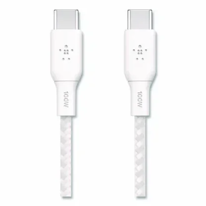 Belkin® BOOST CHARGE Braided USB-C to USB-C Cable, 100 W Power Delivery, 6.6 ft, White, 2/Pack
