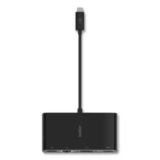 Belkin® USB-C Multimedia Adapter, HDMI/Ethernet/USB-A/USB-C/VGA, 4.33", Black