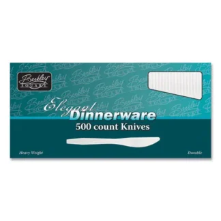 Berkley Square Elegant Dinnerware Heavyweight Plastic Knives, White, 500/Box