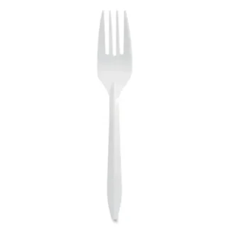 Berkley Square Individually Wrapped Mediumweight Cutlery, Fork, Plastic, White, 1,000/Carton