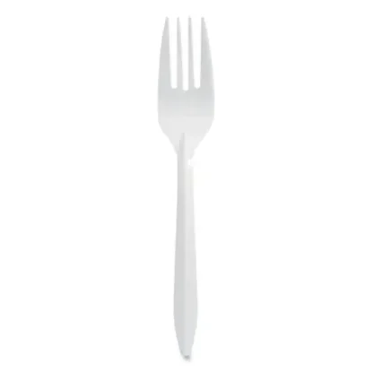 Berkley Square Individually Wrapped Mediumweight Cutlery, Fork, Plastic, White, 1,000/Carton