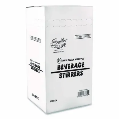 Berkley Square Wrapped Polypropylene Stirrers, 7.75", Black, 500/Box