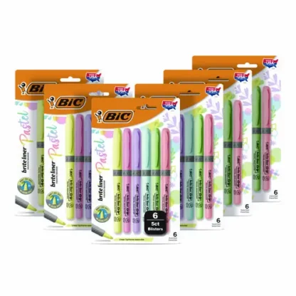 BIC® Brite Liner Grip Pocket Highlighter, Assorted Ink Colors, Chisel Tip, Assorted Barrel Colors, 6/Set, 6 Sets/Pack