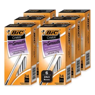 BIC® Cristal Xtra Smooth Ballpoint Pen, Medium Point, 1 mm, Black Ink, Clear Barrel, 144/Pack