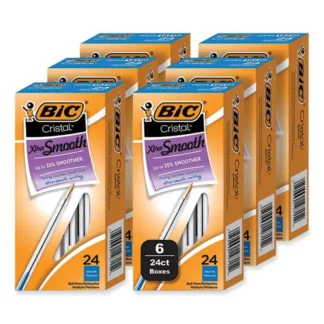 BIC® Cristal Xtra Smooth Ballpoint Pen, Medium 1 mm, Blue Ink, Clear Barrel, 144/Pack