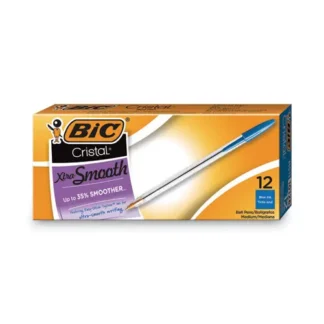 BIC® Cristal Xtra Smooth Ballpoint Pen, Medium Point, 1 mm, Blue Ink, Clear Barrel, Dozen