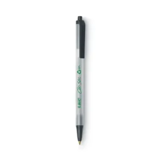 BIC® Ecolutions Clic Stic Ballpoint Pen, Retractable, Medium Point, 1 mm, Black Ink, Translucent Frost/Black Barrel, Dozen