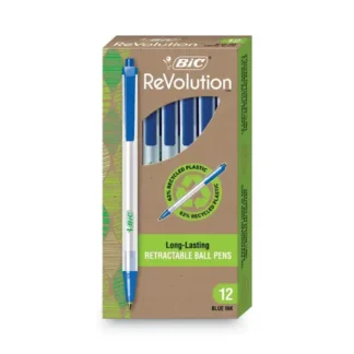 BIC® Ecolutions Clic Stic Ballpoint Pen, Retractable, Medium Point, 1 mm, Blue Ink, Translucent Frost/Blue Barrel, Dozen