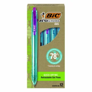 BIC® Ecolutions Gel Pen, Retractable, Medium 1 mm, Assorted Ink Colors, Blue Barrel, 12/Pack