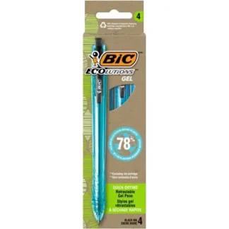 BIC® Ecolutions Gel Pen, Retractable, Medium Point, Black Ink, Blue Barrel, 4-Pack
