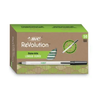 BIC® Ecolutions Round Stic Ballpoint Pen, Medium Point, 1 mm, Black Ink, Clear Barrel, 50/Pack