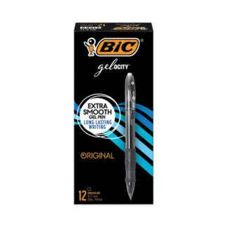 BIC® Gel-ocity Gel Pen, Retractable, Medium Point, 0.7 mm, Black Ink, Translucent Black Barrel, Dozen