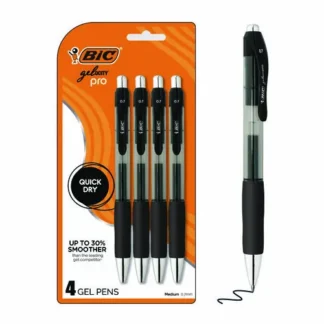 BIC® Gel-ocity Pro Retractable Gel Pens, Medium Point (0.7 mm), Black Ink, Translucent Black/Black Barrel, Pack of 4