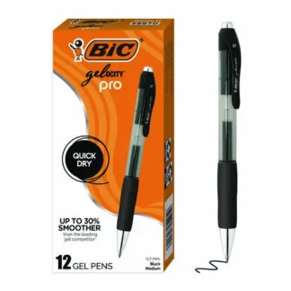 BIC® Gel-ocity Pro Quick Dry Gel Pen, Retractable, Medium Point, 0.7 mm, Black Ink, Black/Clear Barrel, 12 Pack
