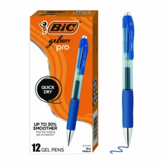 BIC® Gel-ocity Pro Quick Dry Retractable Gel Pen, Medium Point (0.7 mm), Blue Ink, Blue/Clear Barrel, 12 Pack