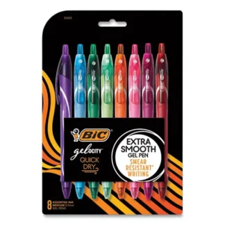 BIC® Gel-ocity Quick Dry Retractable Gel Pen, Medium Point (0.7 mm), Assorted Colors, 8-Pack