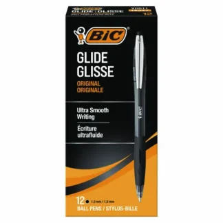 BIC® GLIDE Ballpoint Pen, Retractable, Medium, 1 mm, Black Ink, Smoke/Black Barrel, Dozen