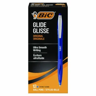 BIC® GLIDE Ballpoint Pen, Retractable, Medium, 1 mm, Blue Ink, Translucent Blue/Blue Barrel, Dozen