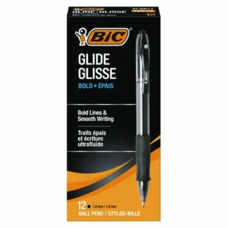BIC® GLIDE Bold Ballpoint Pen, Retractable, Bold 1.6 mm, Black Ink, Smoke Barrel, Dozen