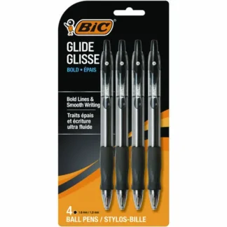 BIC® GLIDE Bold Ballpoint Pen, Retractable, Bold 1.6 mm, Black Ink, Translucent Black Barrel, 4/Pack