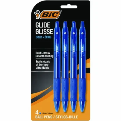 BIC® GLIDE Bold Ballpoint Pen, Retractable, Bold 1.6 mm, Blue Ink, Translucent Blue Barrel, 4/Pack
