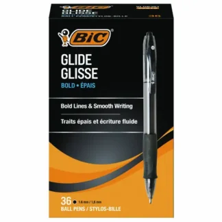 BIC® GLIDE Bold Ballpoint Pen Value Pack, Retractable, Bold 1.6 mm, Black Ink, Smoke Barrel, 36/Pack